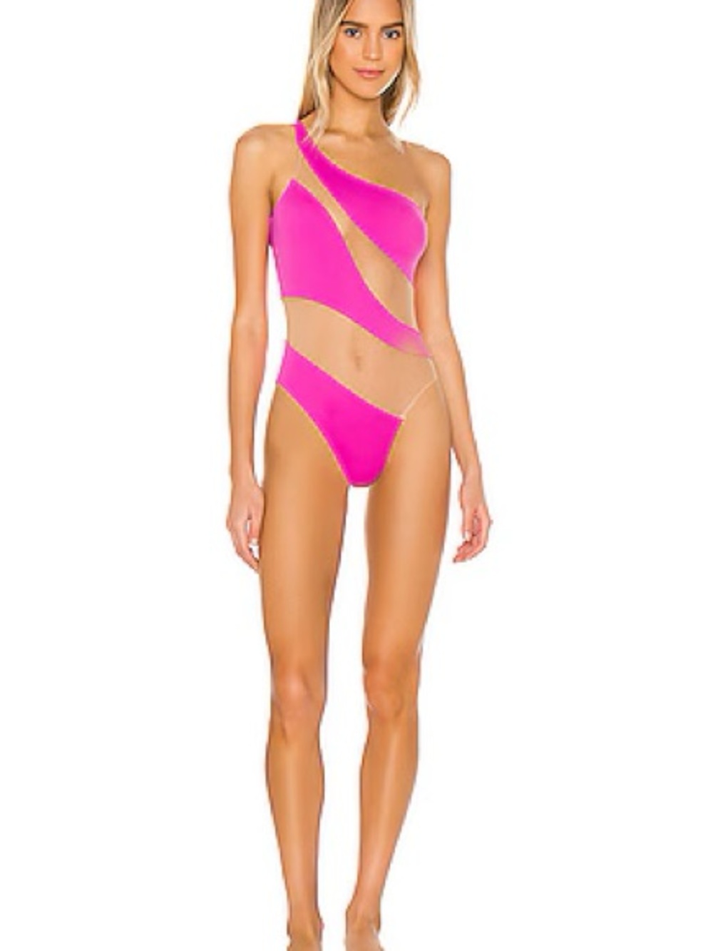 Norma Kamali Hot Pink One-Shoulder Cutout Swimsuit